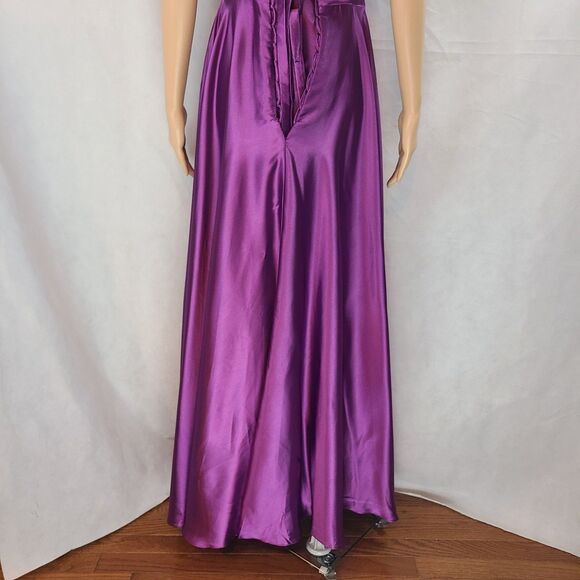 New Bridesmaid (4) Purple Satin Drape Sleeve with Spaghetti Strap Maxi Dress - Picture 8 of 9